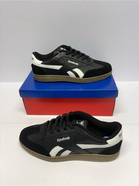 Reebok Men’s Black and White Low-Top Sneakers with Gum Sole